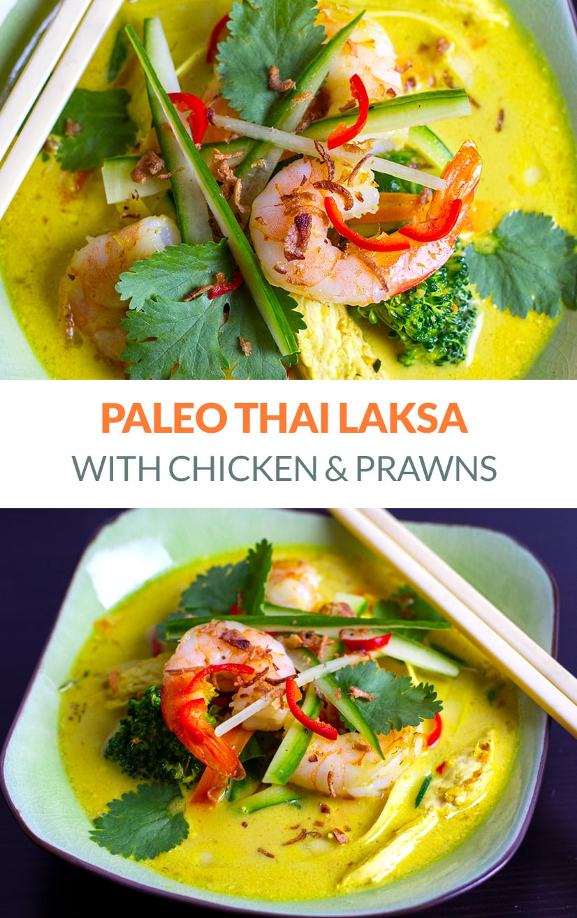 Prawn & Chicken Laksa Thai Soup (Keto, Paleo, Gluten-Free)