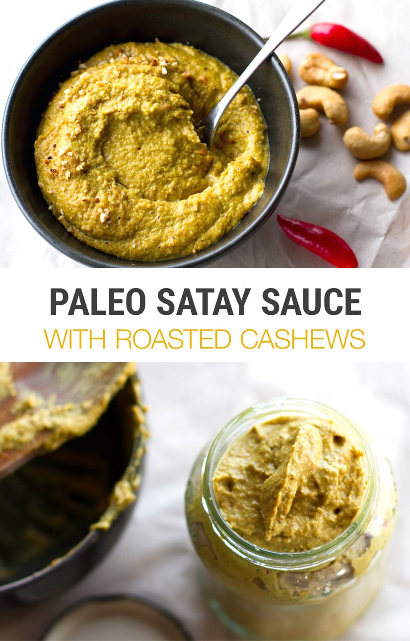 Paleo Satay Sauce With Toasted Cashews | Dairy-free, Grain-free. Can be made vegan by replacing the fish sauce and honey with similar ingredients.