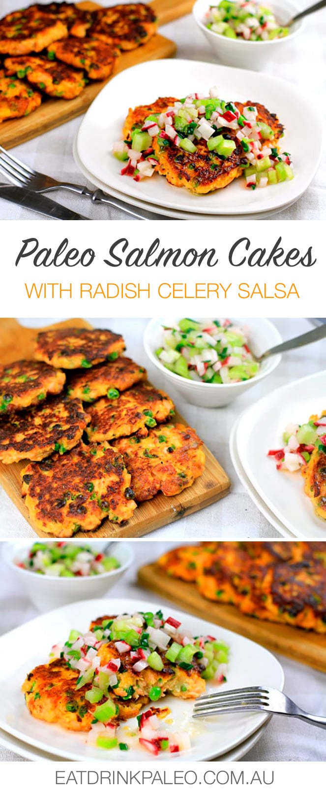 Paleo Salmon Fish Cakes With Radish Celery Salsa