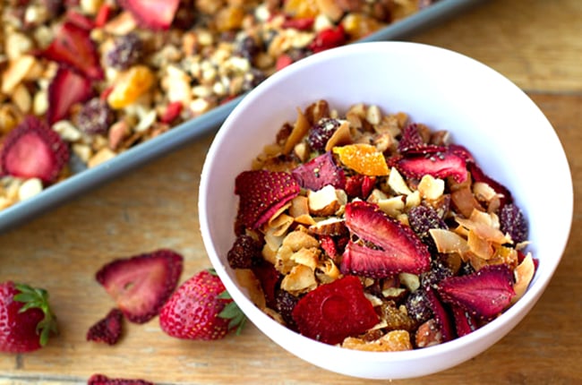 Paleo Granola With Oven-Dried Strawberries