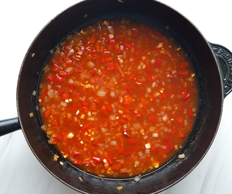 Cooking Spanish sofrito in a pan