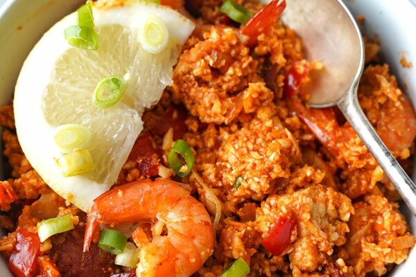 Cauliflower Spanish Rice With Chicken, Chorizo & Shrimp