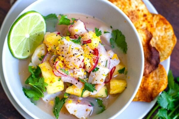 Tilapia Ceviche With Pineapple & Yam Chips