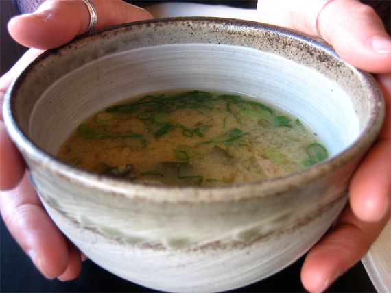 Miso broth with seaweed and scallions
