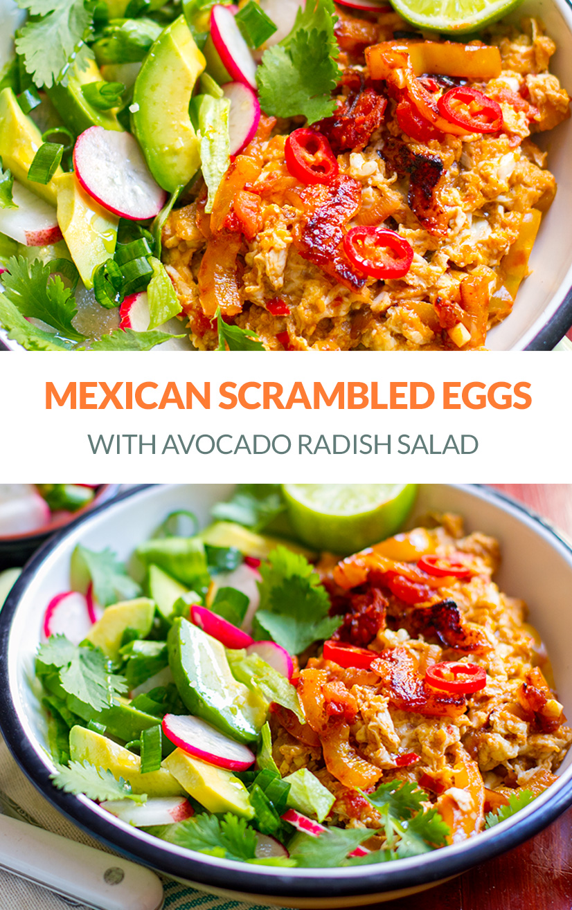 Mexican Scrambled Eggs With Avocado Radish Salad