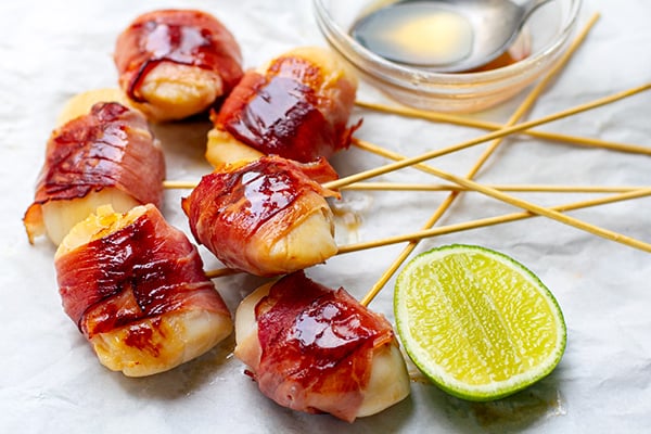Bacon Wrapped Scallops With Lime & Maple Glaze