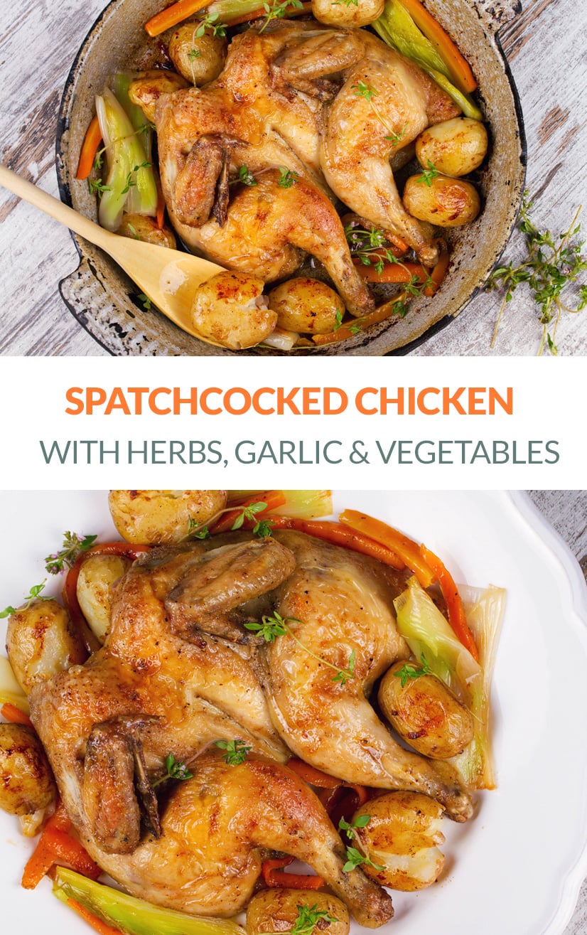 Spatchcock Chicken Roasted With Herbs & Vegetables