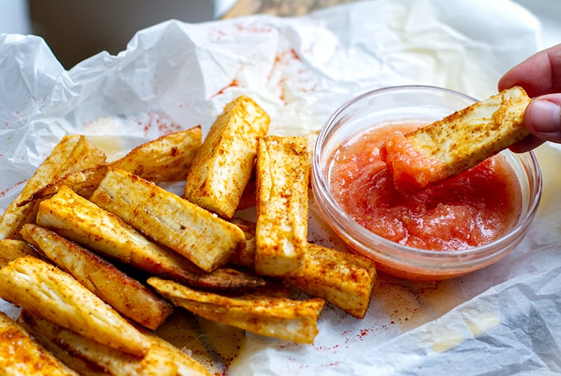 Baked Yuca Fries With Fresh Garlic Tomato Salsa