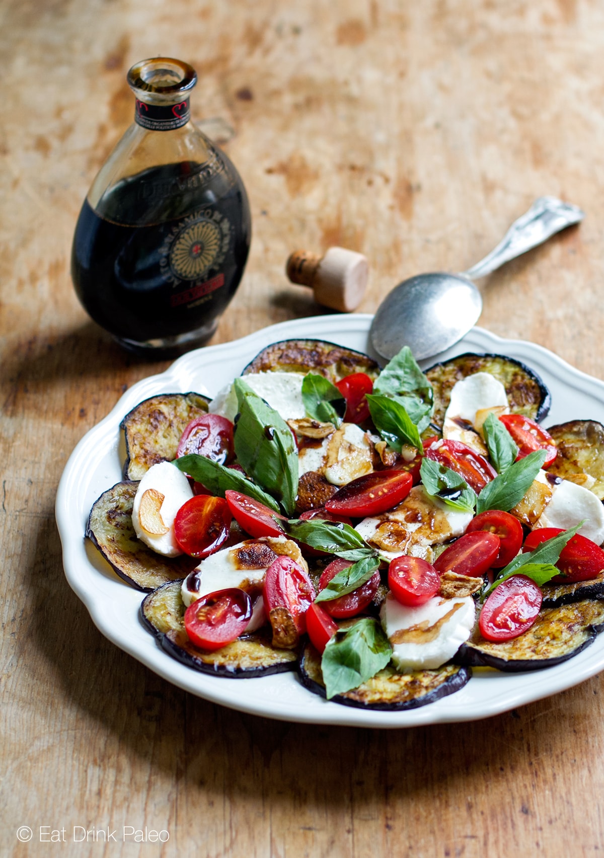 Eggplant Caprese Salad With Fried Garlic & Balsamic