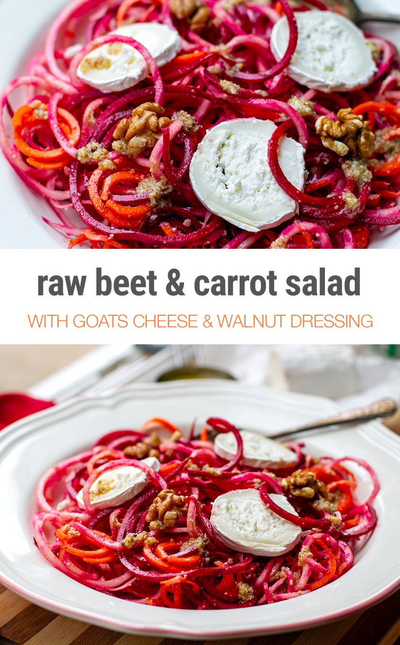 Raw Beet Salad With Carrots, Goat's Cheese & Walnut Dressing