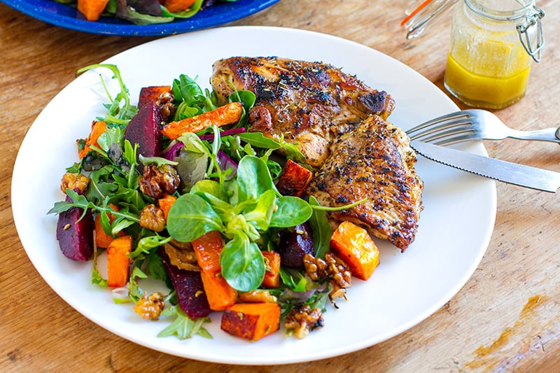 Beetroot & Pumpkin Salad with Oregano Garlic Chicken