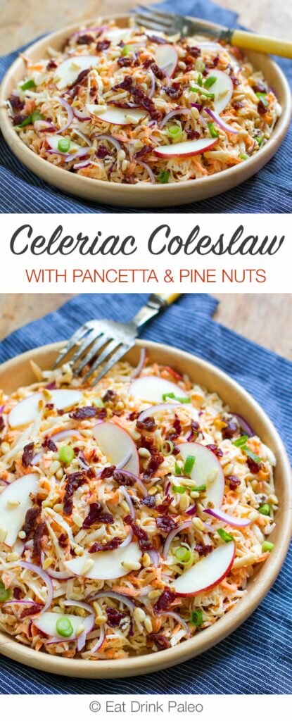Pimped-Up Celeriac Slaw with Pancetta & Pine Nuts - Paleo, Gluten-free, Low-Carb Recipe
