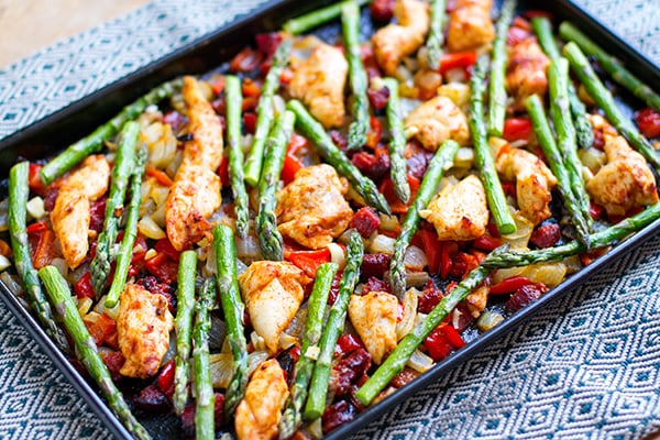 Sheet Pan Chicken Chorizo Asparagus Paleo Gluten Free