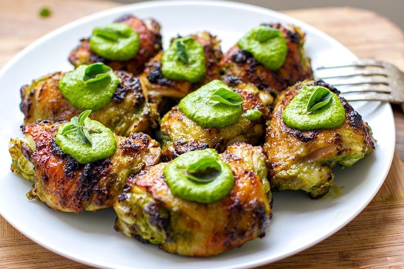 Baked chicken with green sauce