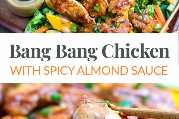 Paleo Bang Bang Chicken With Spicy Almond Sauce & Salad