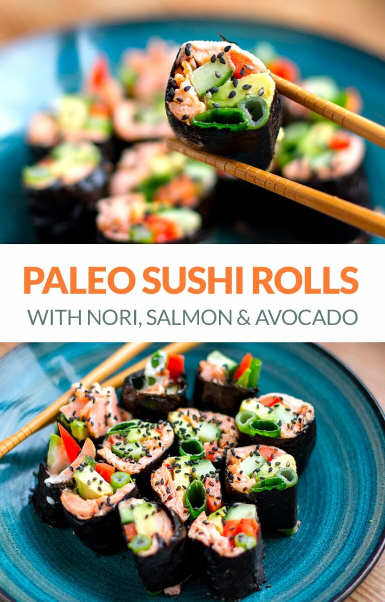 Paleo Sushi Rolls With Nori, Salmon & Avocado (Whole30, Keto-Friendly)