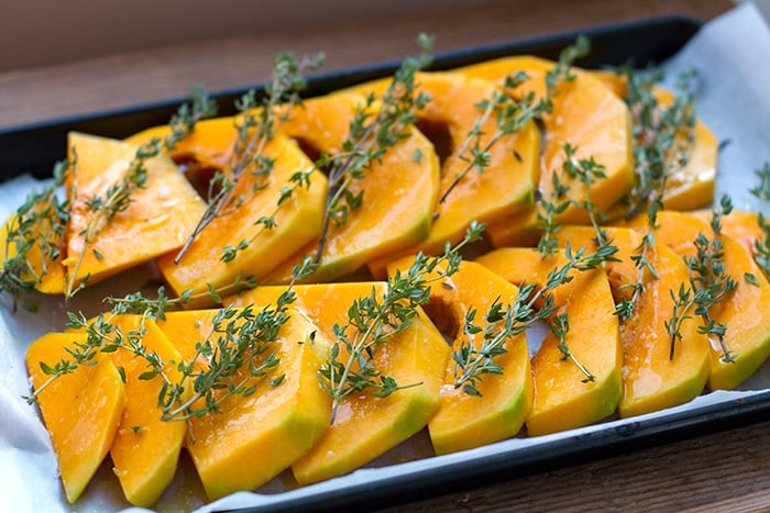 Roasted Kabocha Squash With Thyme & Garlic