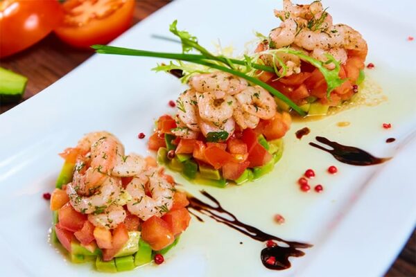 Festive Shrimp Avocado & Tomato Salad Stacks