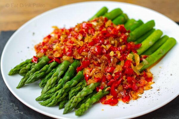 Spanish Inspired Asparagus With Red Peppers, Onion & Garlic
