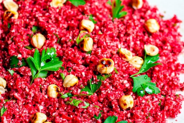 Cauliflower & Beet 'Couscous' With Hazelnuts (Low-Carb, Whole30)