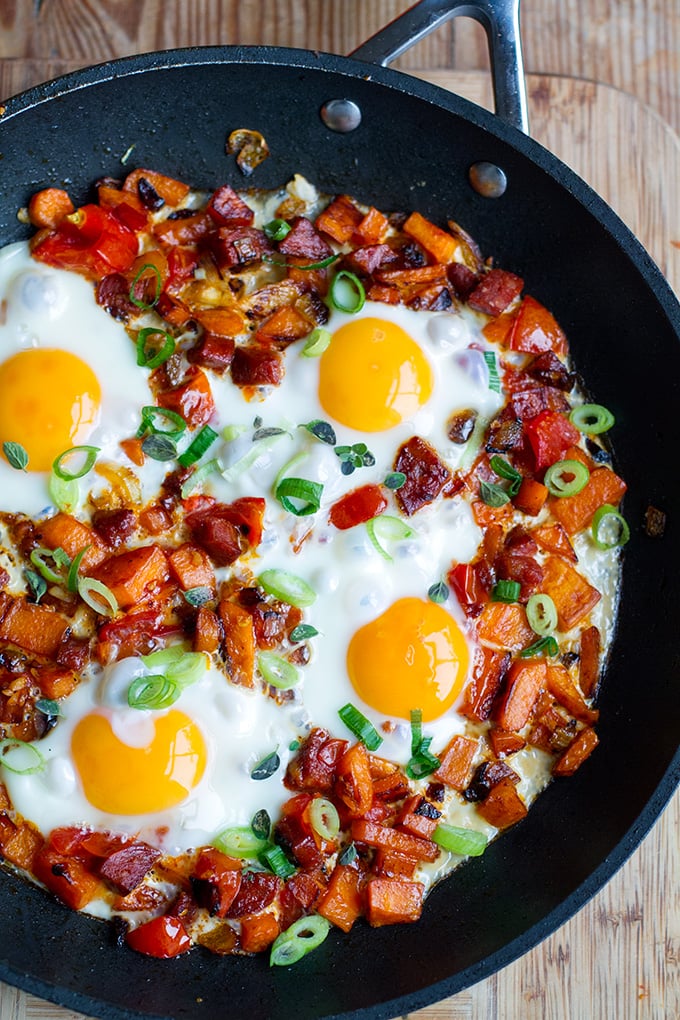 Egg Skillet With Chorizo & Sweet Potatoes - paleo, gluten-free and Whole30 (as long as you use compliant chorizo for Whole30).