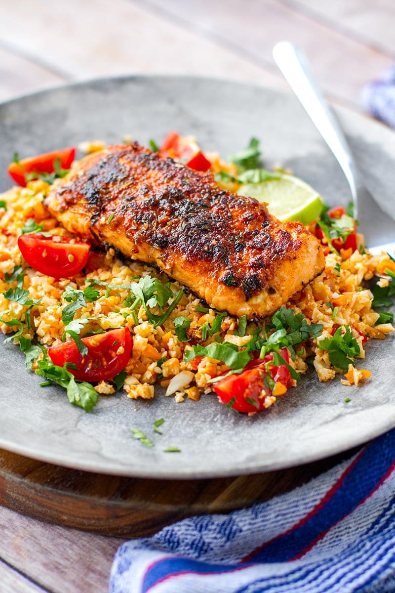 Cajun Lime & Honey Salmon with Tomato Cauliflower Rice