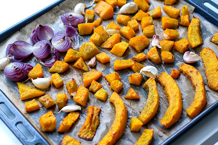 Roasting vegetables for a fall salad