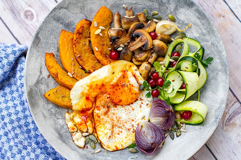Turmeric Fried Eggs With Roasted Pumpkin (GlutenFren, Whole30, Paleo)