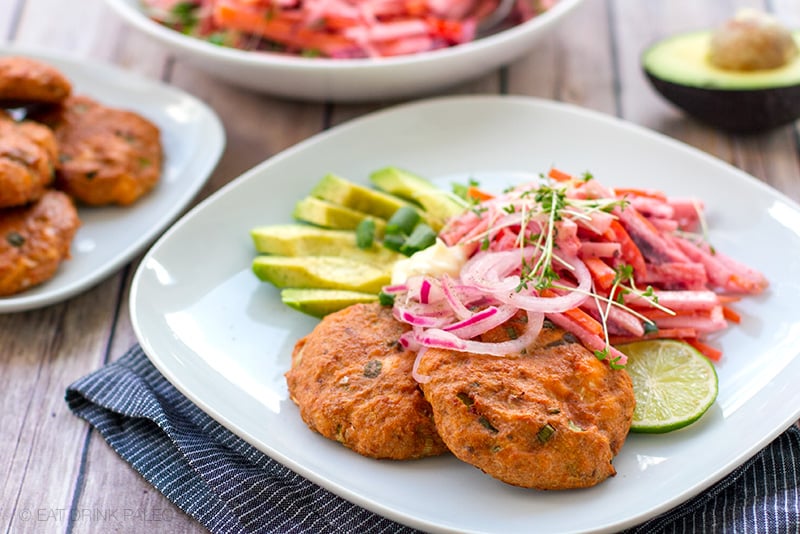 Paleo Salmon Cakes With Beets & Pink Slaw Salad