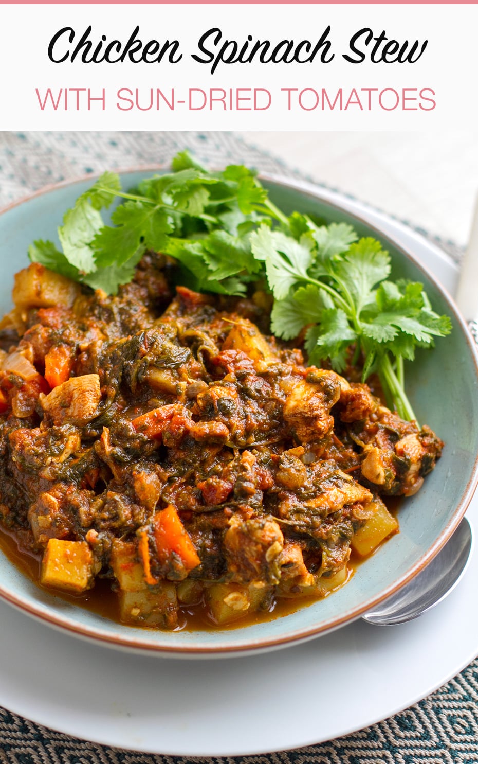 Paleo Friendly Moroccan Chicken Stew With Spinach & Sun-Dried Tomatoes | #paleo #stew #chicken #moroccan