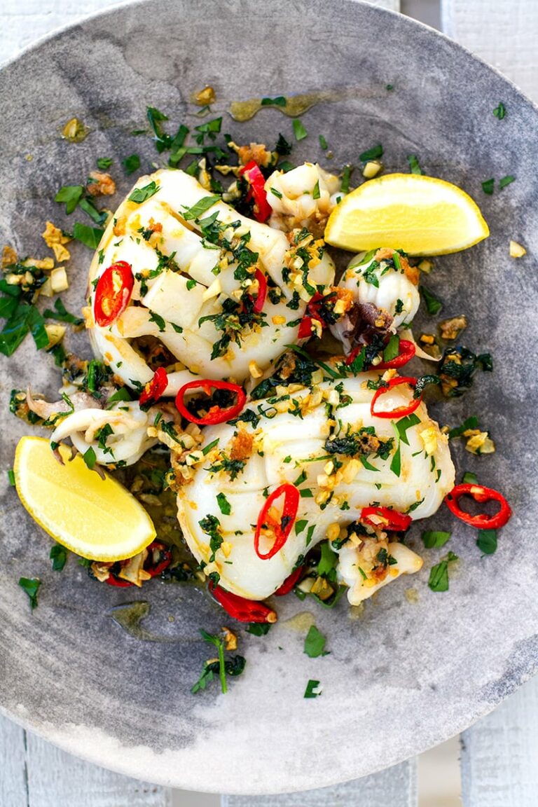 Grilled Squid With Garlic, Chili & Parsley