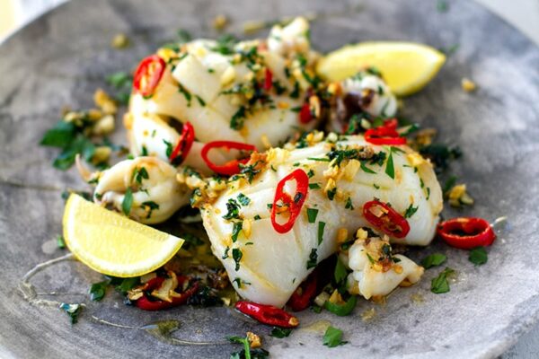 Simple Grilled Squid With Garlic, Olive Oil & Parsley
