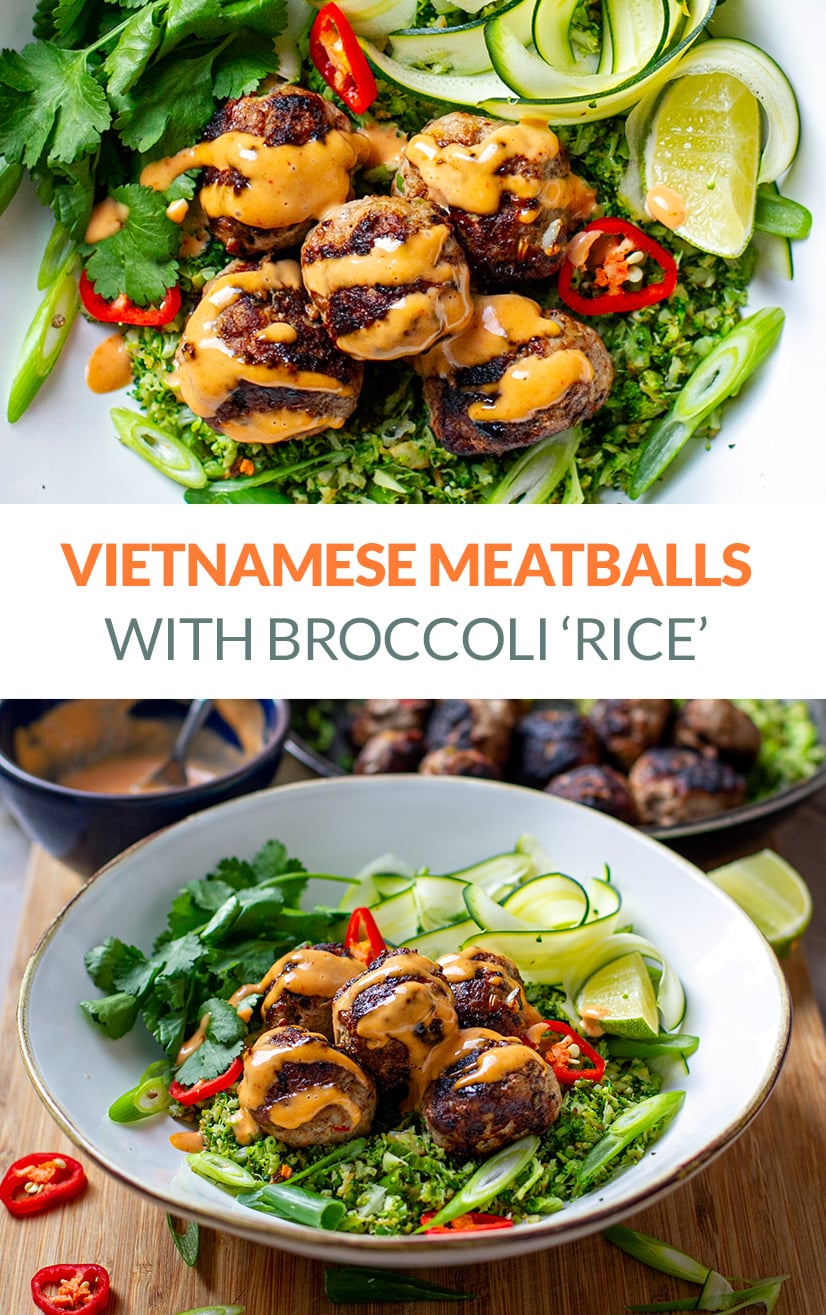 Vietnamese Meatballs With Broccoli Rice & Sriracha Mayonnaise Sauce