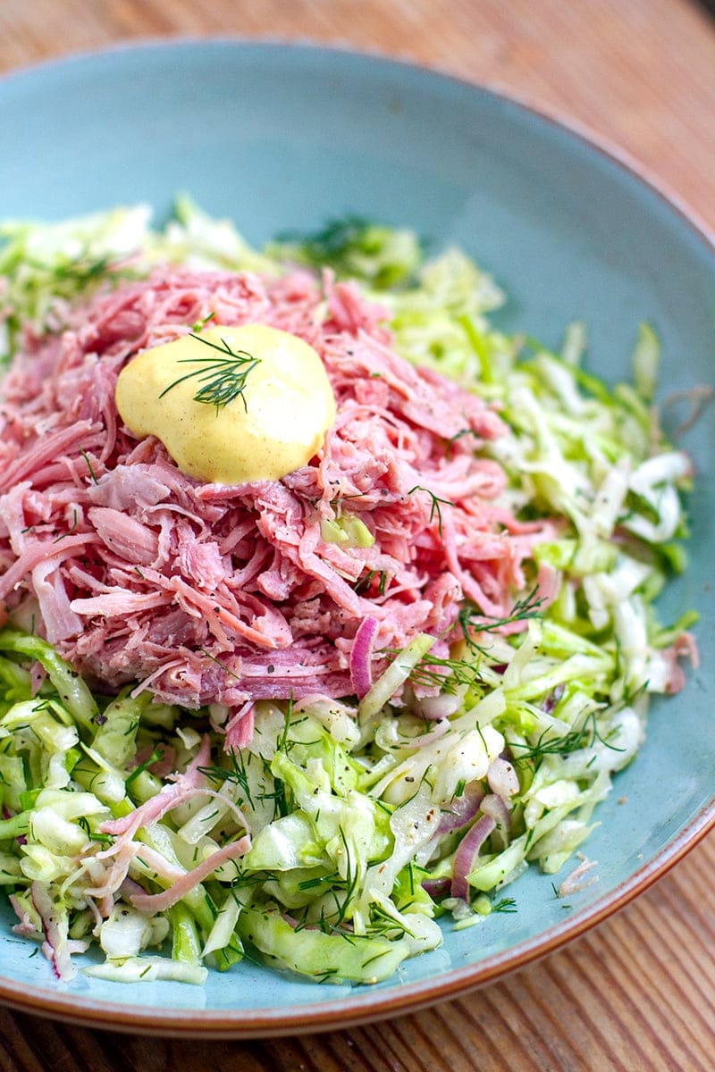 German Cabbage Salad With Shredded Ham