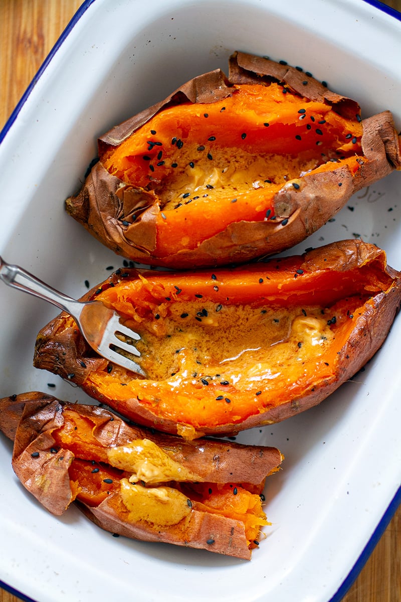 Baked Sweet Potatoes With Miso Butter