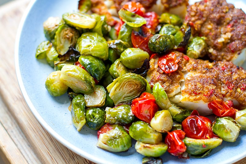 Paleo cod recipe with Brussels sprouts