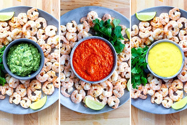 Grilled shrimp recipe with festive sauces