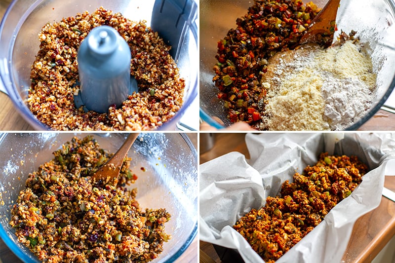 How to make nut roast - process nuts and seasoning