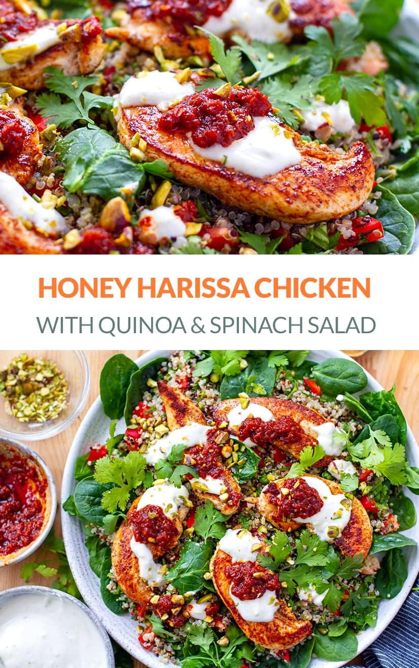 Chicken Quinoa Salad With Honey Harissa & Tahini Yogurt