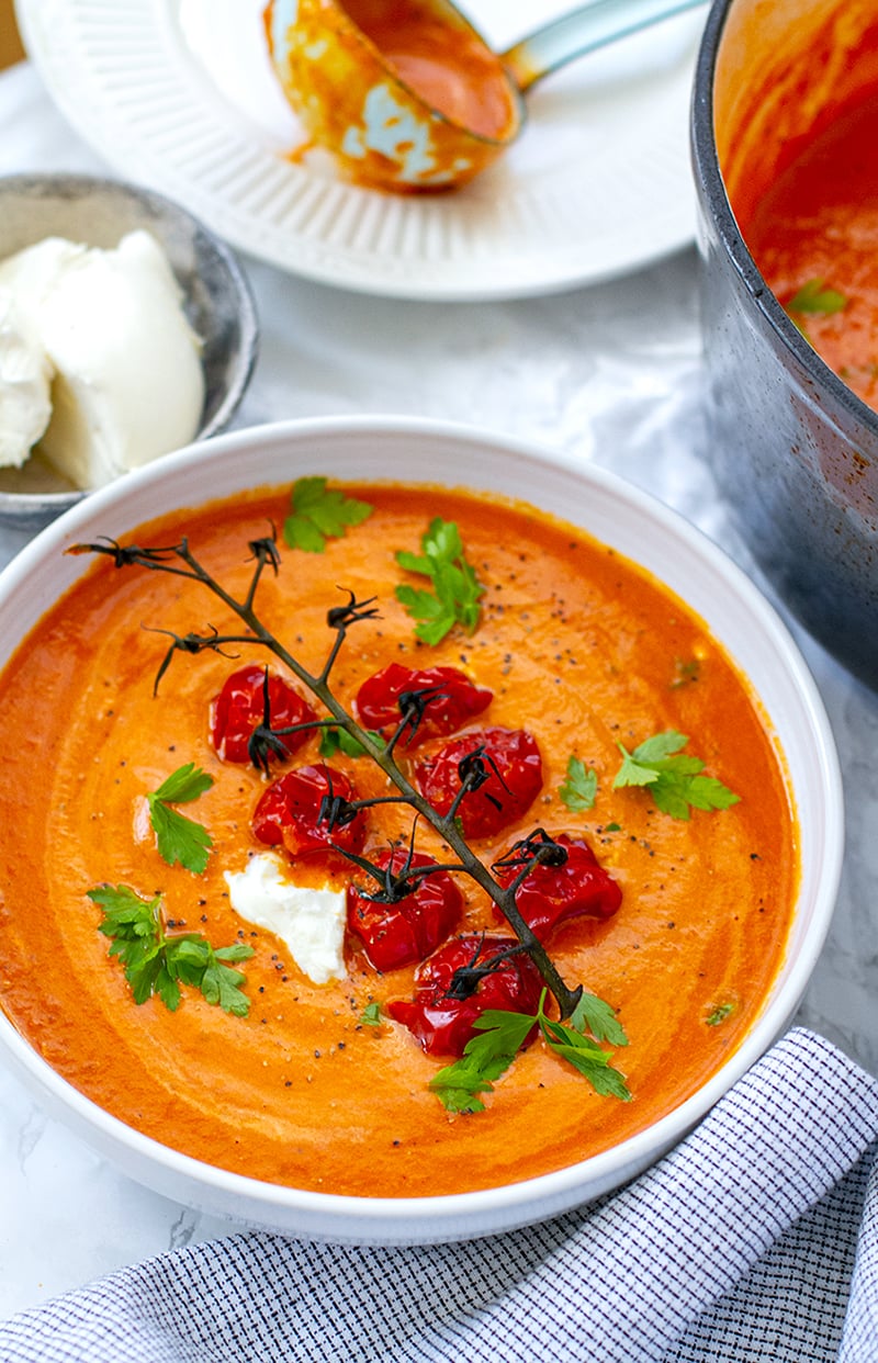 Roasted Cherry Tomato Soup With Creamy Mascarpone
