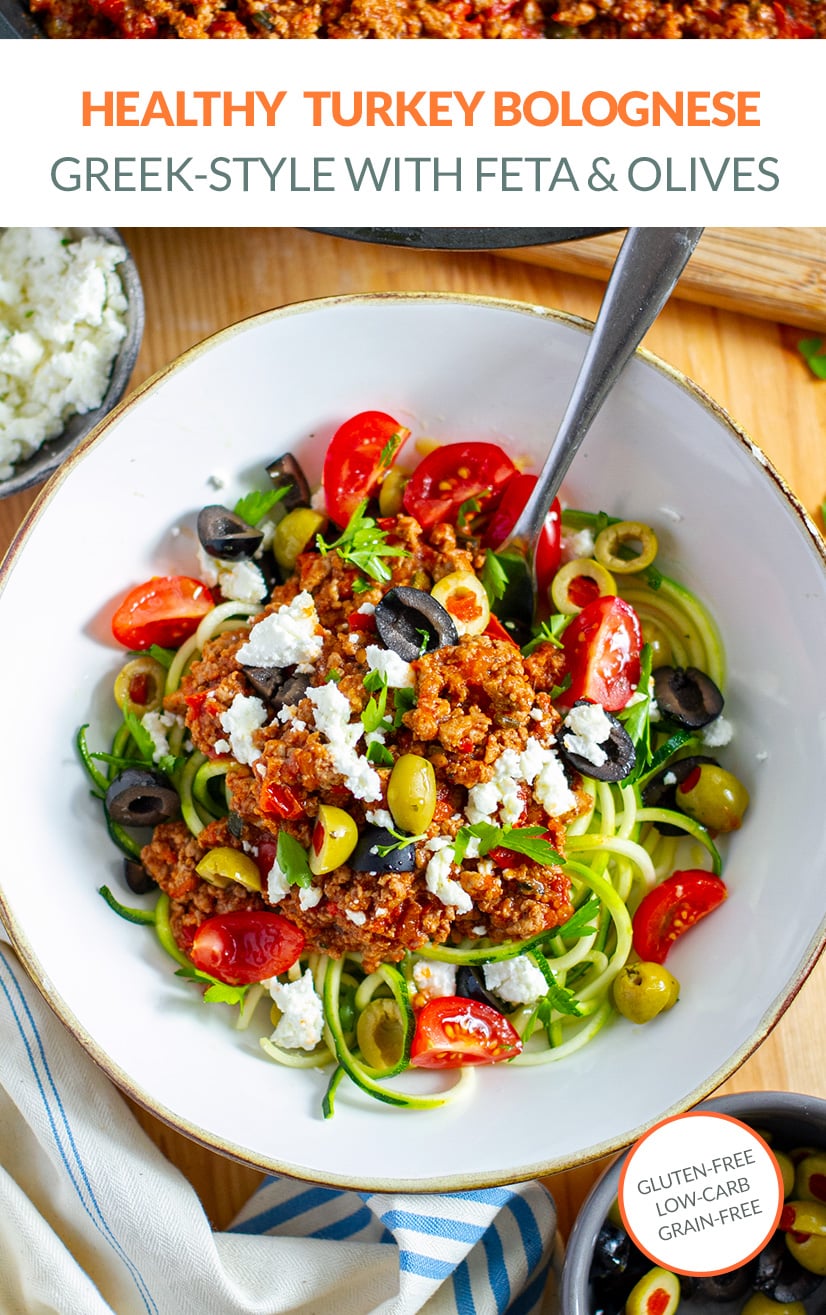 Healthy turkey bolognese sauce with zucchini noodles (low-carb)