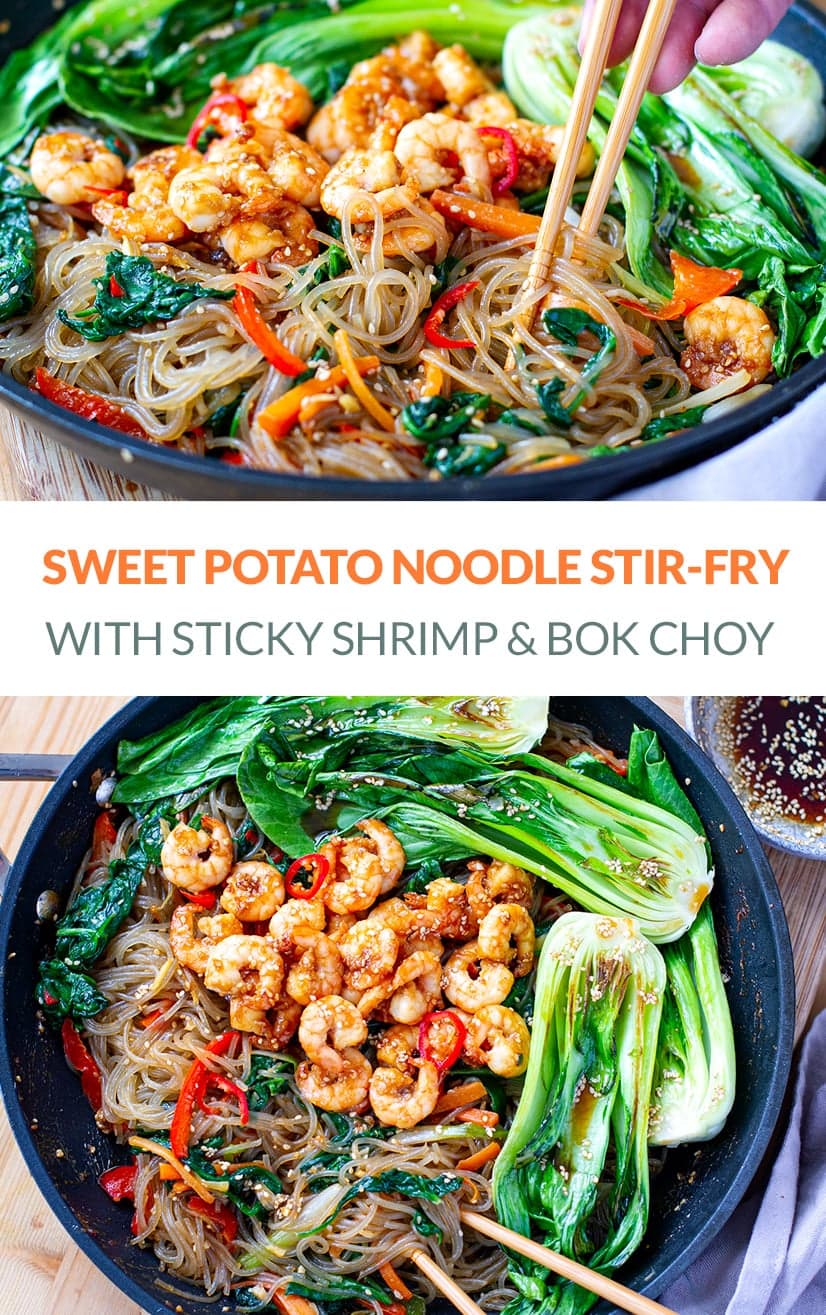 Sweet Potato Glass Noodle Stir-Fry With Shrimp & Bok Choy (Gluten-Free)