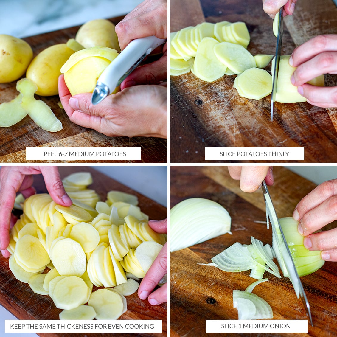 Cutting potatoes and onions for Spanish tortilla muffins