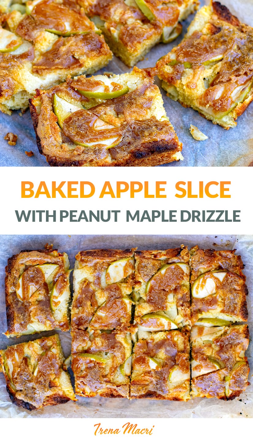 Baked Apple Pie Slice With Peanut Butter Maple Drizzle