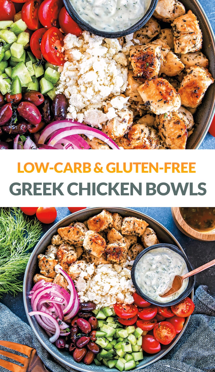 Low-Carb Chicken Greek Bowl With Tzatziki (Keto, Gluten-Free)