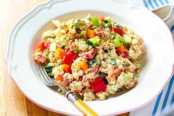 Canned salmon salad with mayo dressing