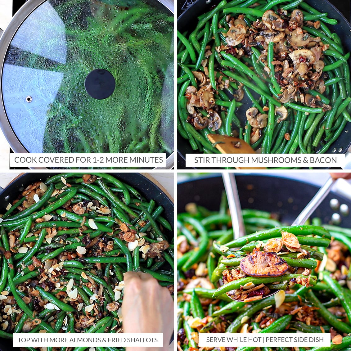 How to make bacon green beans with mushrooms and almonds step 3
