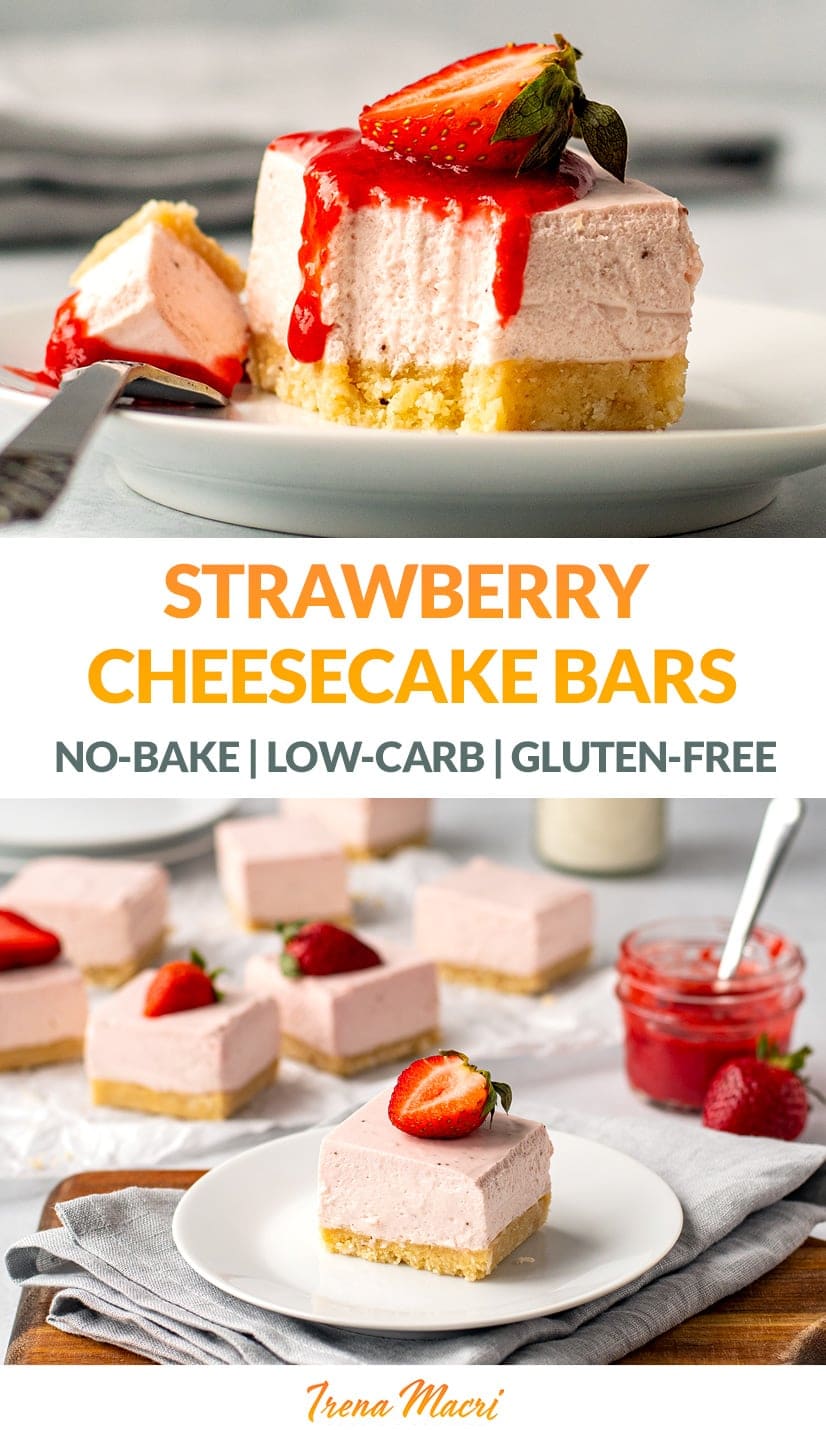 Strawberry Cheesecake Bars (No-Bake, Keto, Gluten-Free)