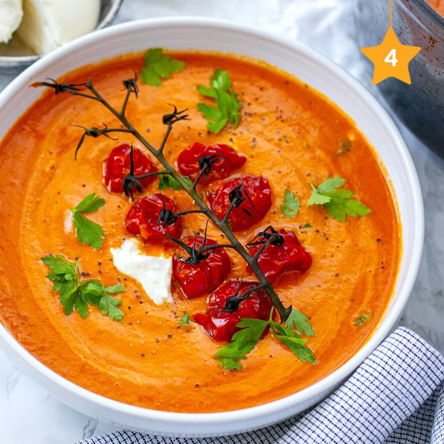 Roasted cherry tomato soup with mascarpone