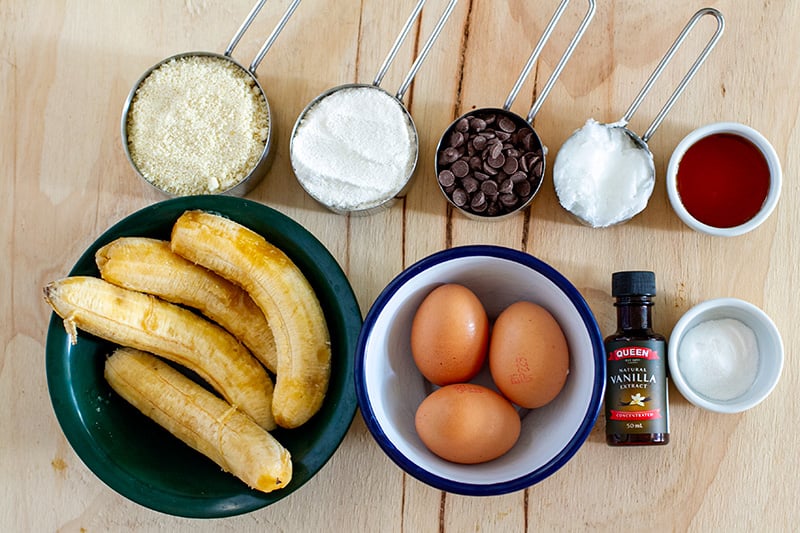 Ingredients for paleo chocolate chip muffins